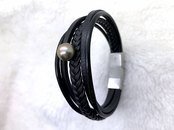 Pulsera de cuero sintético de 5 hilos con 1 perla