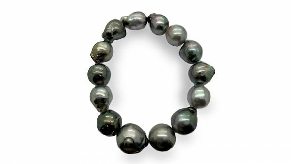 Elastic bracelet with 14 baroque, discreet and dark pearls