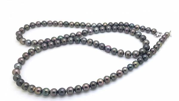 Collar largo de 100 perlas de color semiredondas