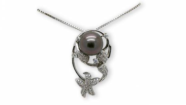 Pendentif en argent rhodié avec une petite perle