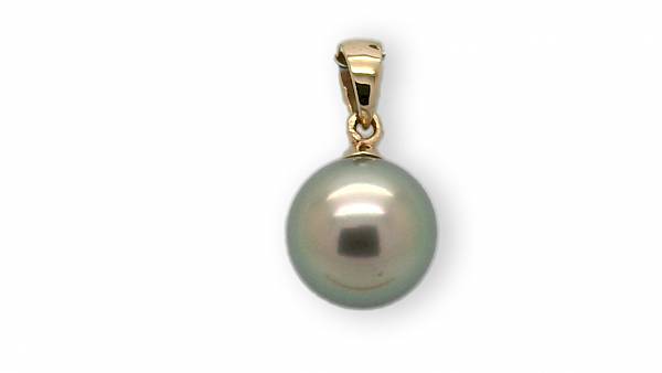 Pendentif simple en or jaune avec une perle verte claire