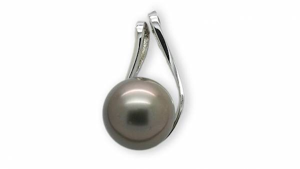 Pendentif en argent rhodié avec une perle aux reflets marrons